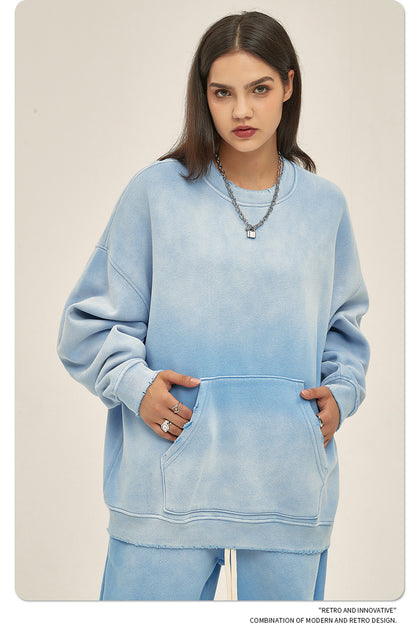 Fleece Lining Spray-dye Damage Oversize Sweatshirt WN9967