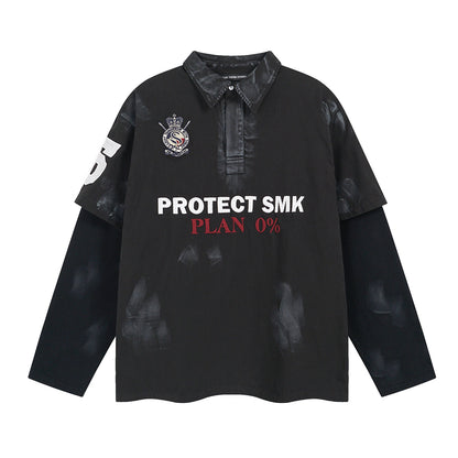 Dirty Washed Fake Layered Long Sleeve T-Shirt WN25805
