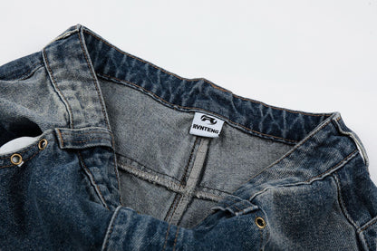 Wash Rivet Damage Wide Leg Denim Jeans WN25573