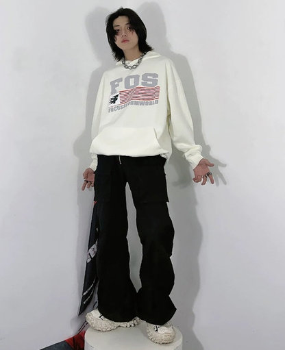 Oversize Brushed Lining Print Hoodie WN3156