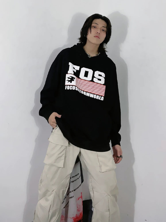Oversize Brushed Lining Print Hoodie WN3156