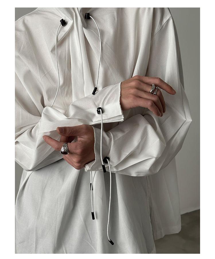 Oversize Drawstring Neckline Long-sleeve Shirt WN1665