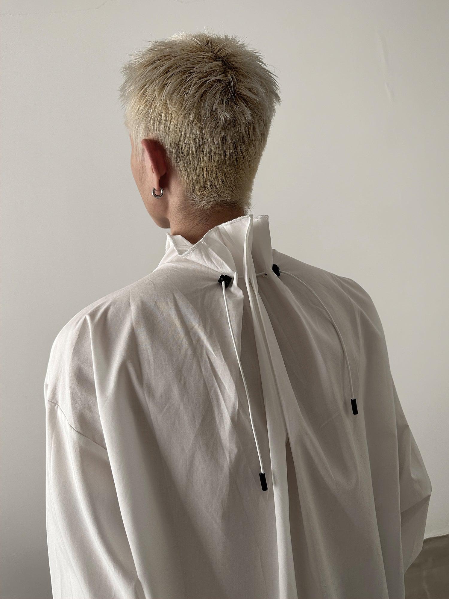Oversize Drawstring Neckline Long-sleeve Shirt WN1665