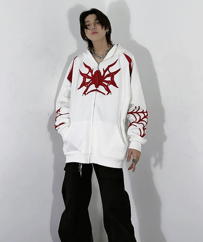 Oversize Embroidery Zipper Hoodie WN3164