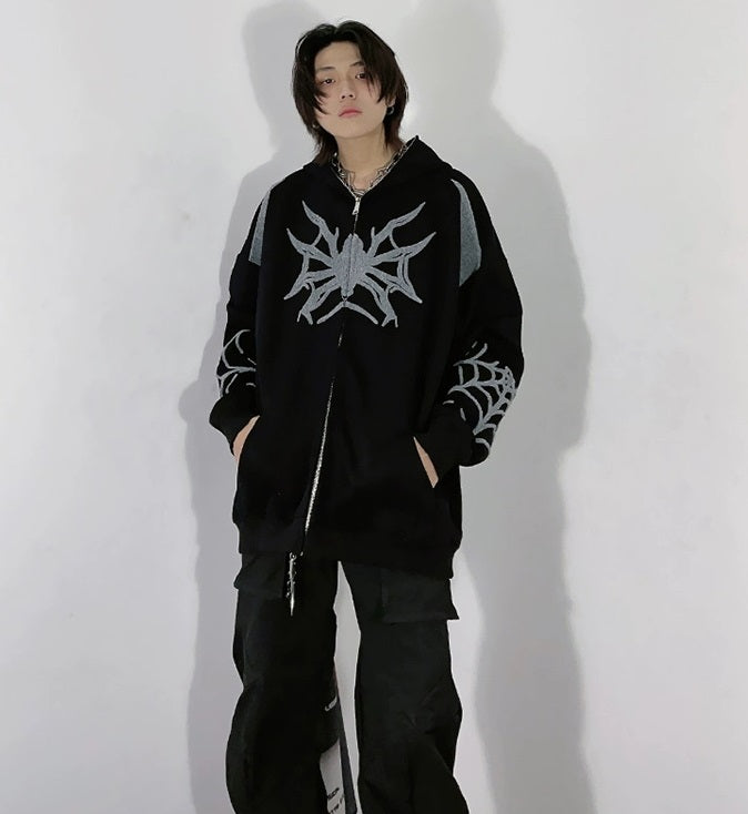 Oversize Embroidery Zipper Hoodie WN3164