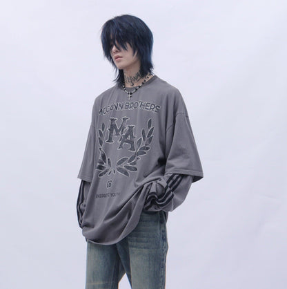 Oversize Fake Two-piece Print Long-sleeve T-shirt WN2107