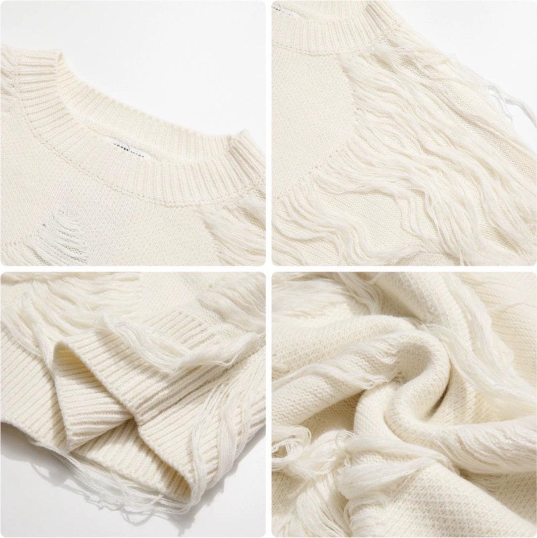Oversize Fringe Knit Sweater WN2560