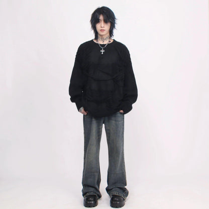Oversize Fringe Knit Sweater WN2560