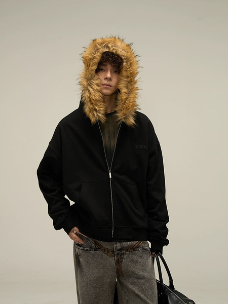 cozyworldwide faux fur hoodzip black (M) cozyworldwide faux fur hoodzip black (M)