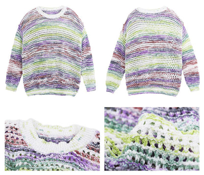 Oversize Gradient Stripe Mesh Knit Sweater WN1942