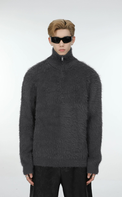 Oversize High-neck Furry Knit Sweater WN3770