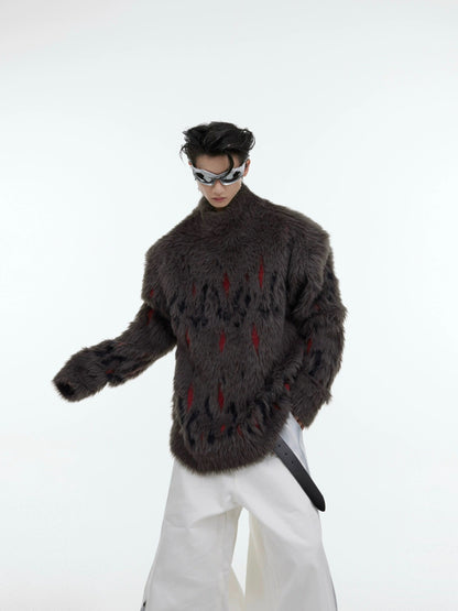 Oversize High-neck Plush Knit Sweater WN2599