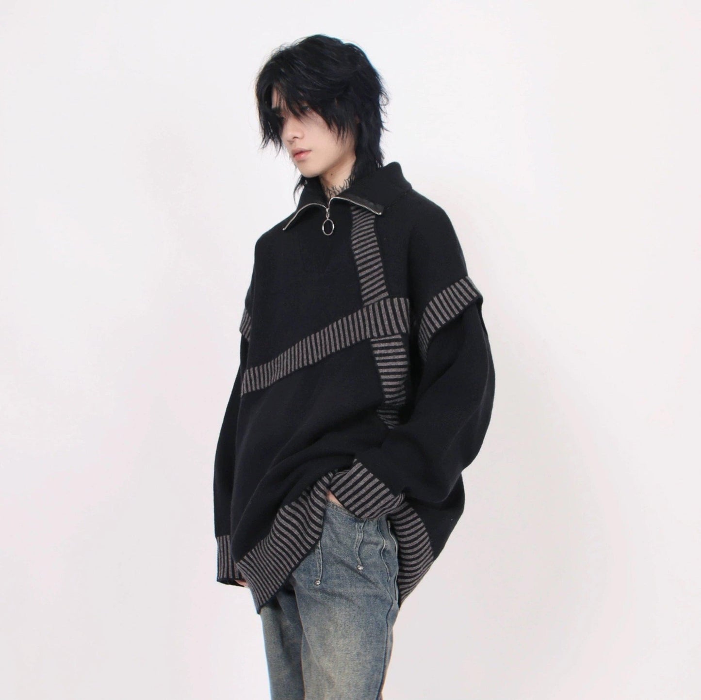 Oversize High-neck Zipper Knit Sweater WN2555