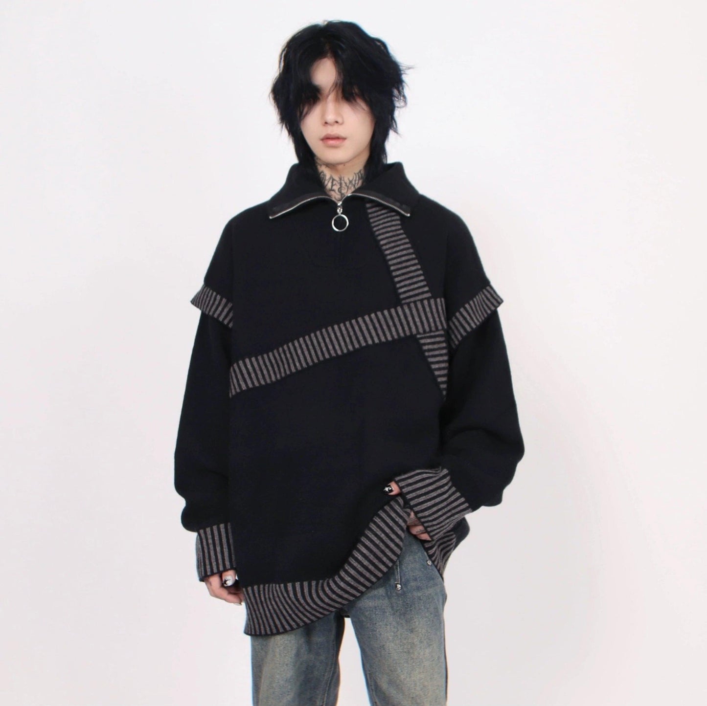 Oversize High-neck Zipper Knit Sweater WN2555