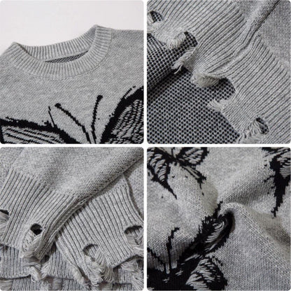 Oversize Jacquard Damage Knit Sweater WN2567