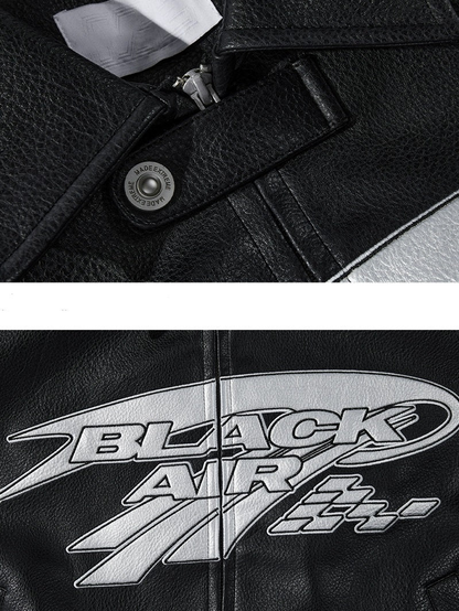 Oversize Logo PU Leather Jacket WN3013