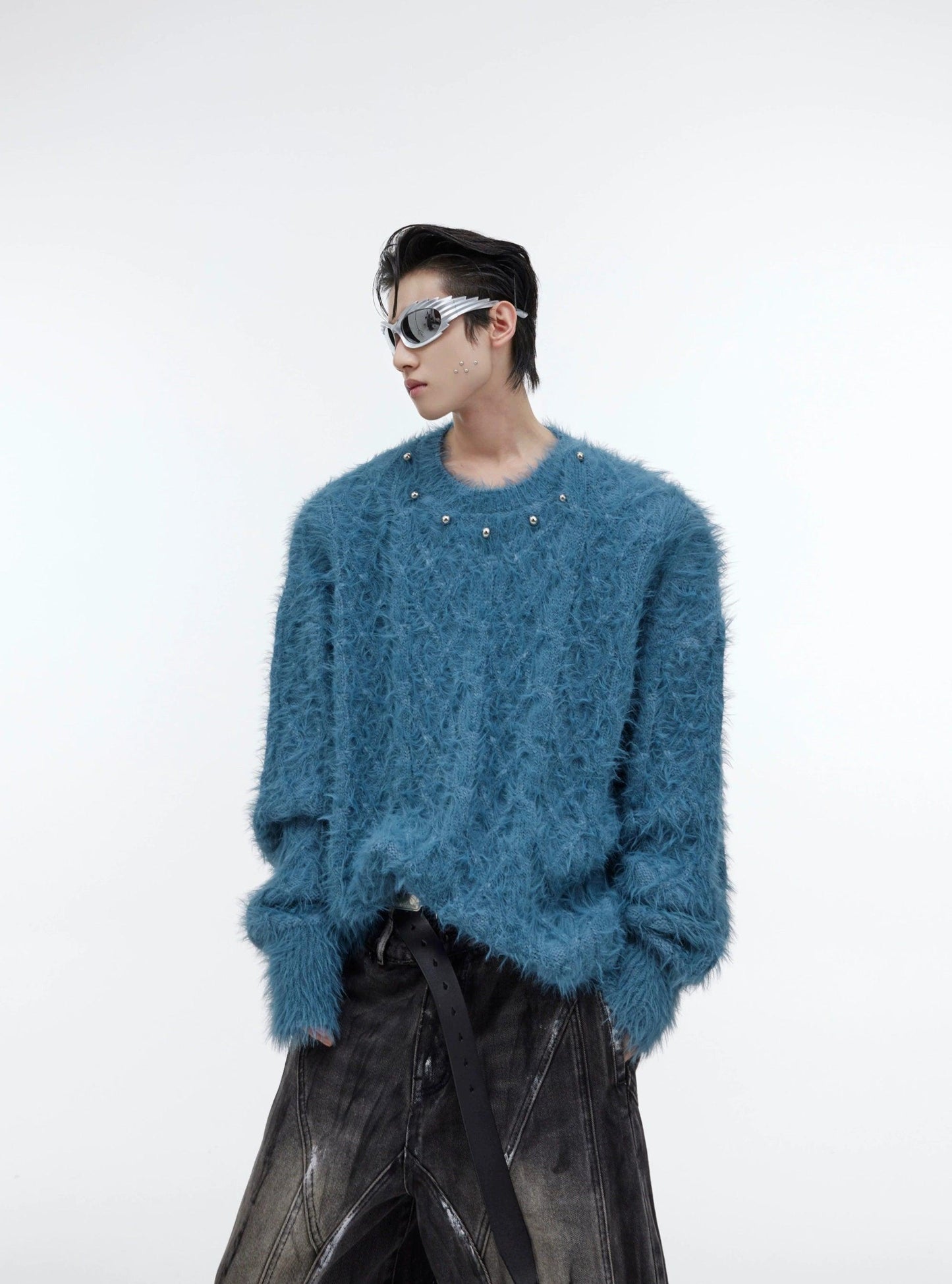 Oversize Metal Design Knit Sweater WN2361