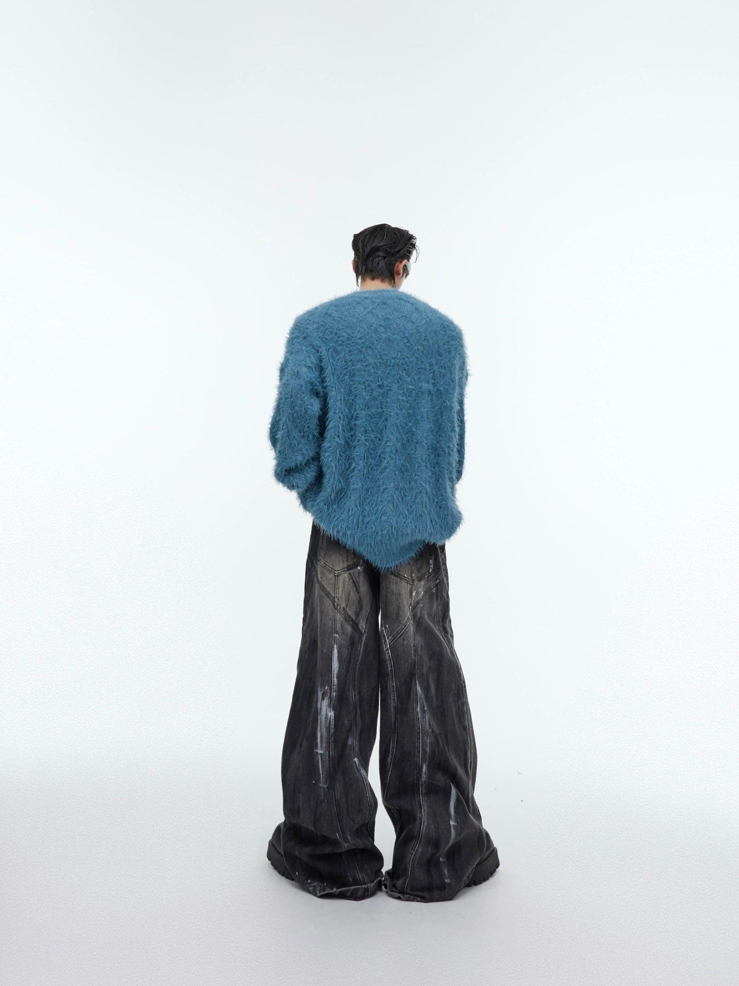 Oversize Metal Design Furry Knit Sweater WN2361