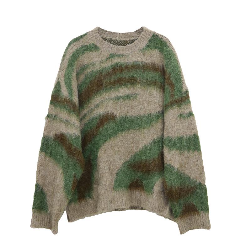 Oversize Mohair Irregular Stripe Gradient Knit Sweater WN1355