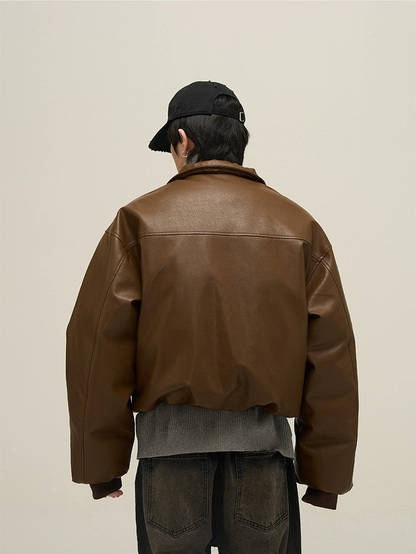 Oversize PU Leather Puffer Jacket WN3525