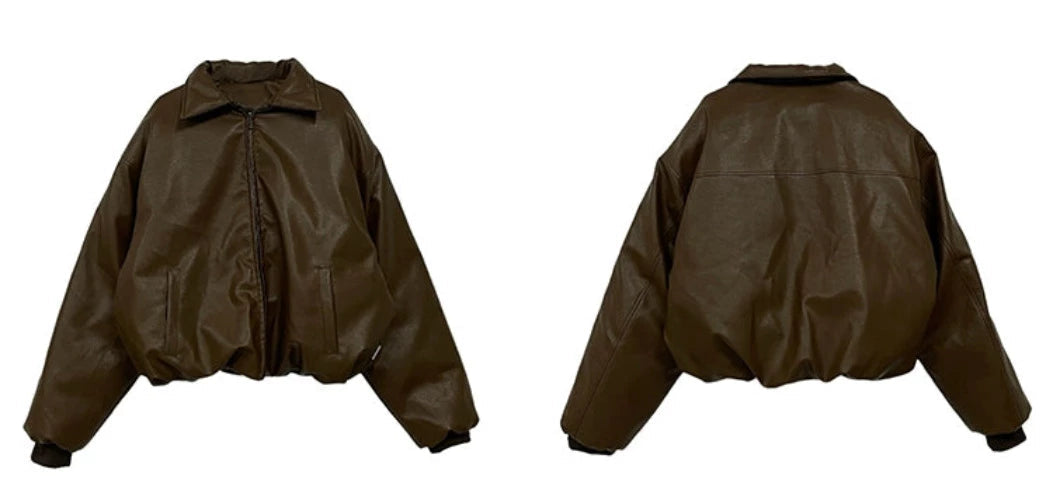 Oversize PU Leather Puffer Jacket WN3525