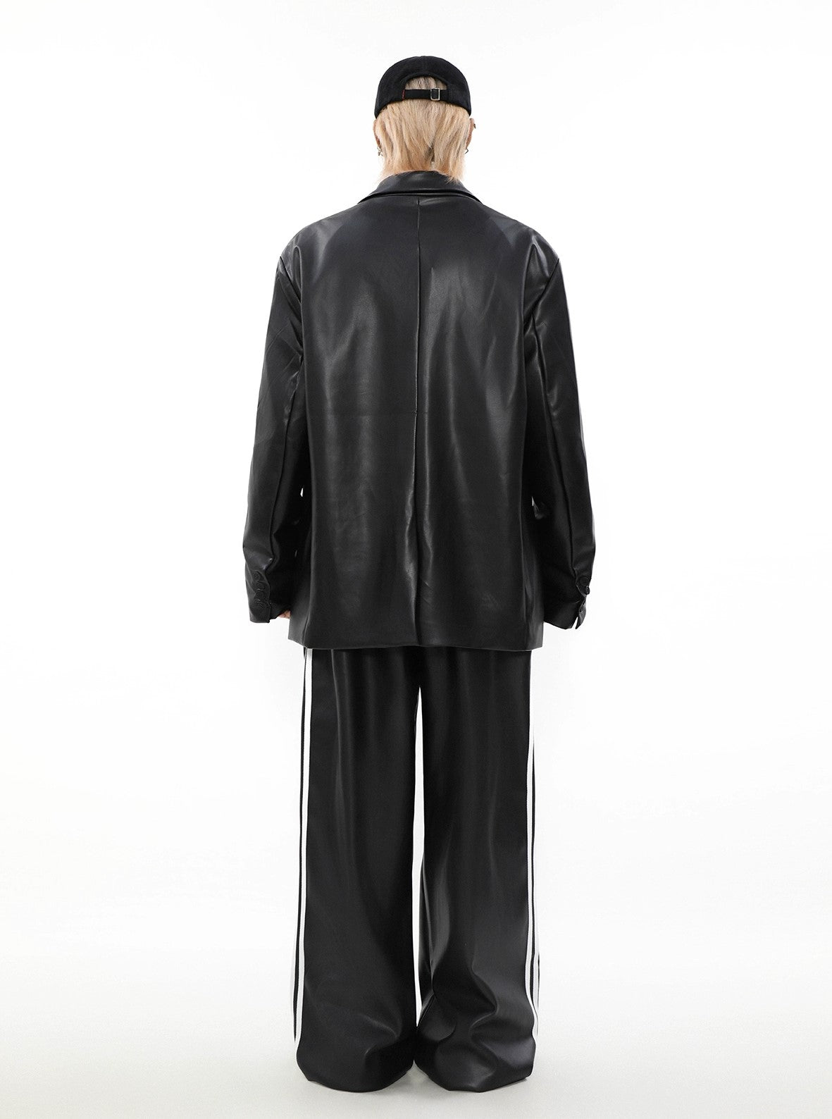 Oversize PU Leather Tailored Jacket & Wide-leg PU Leather Trousers Setup WN3065