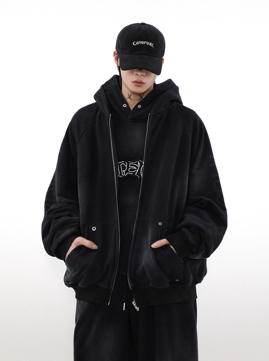 Oversize Patch Graffiti Zipper Hoodie & Wide-leg Graffiti Sweatpants Setup WN3043