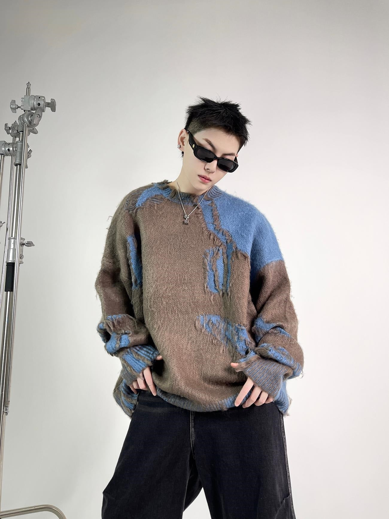 Oversize Patchwork Knit Sweater WN3333