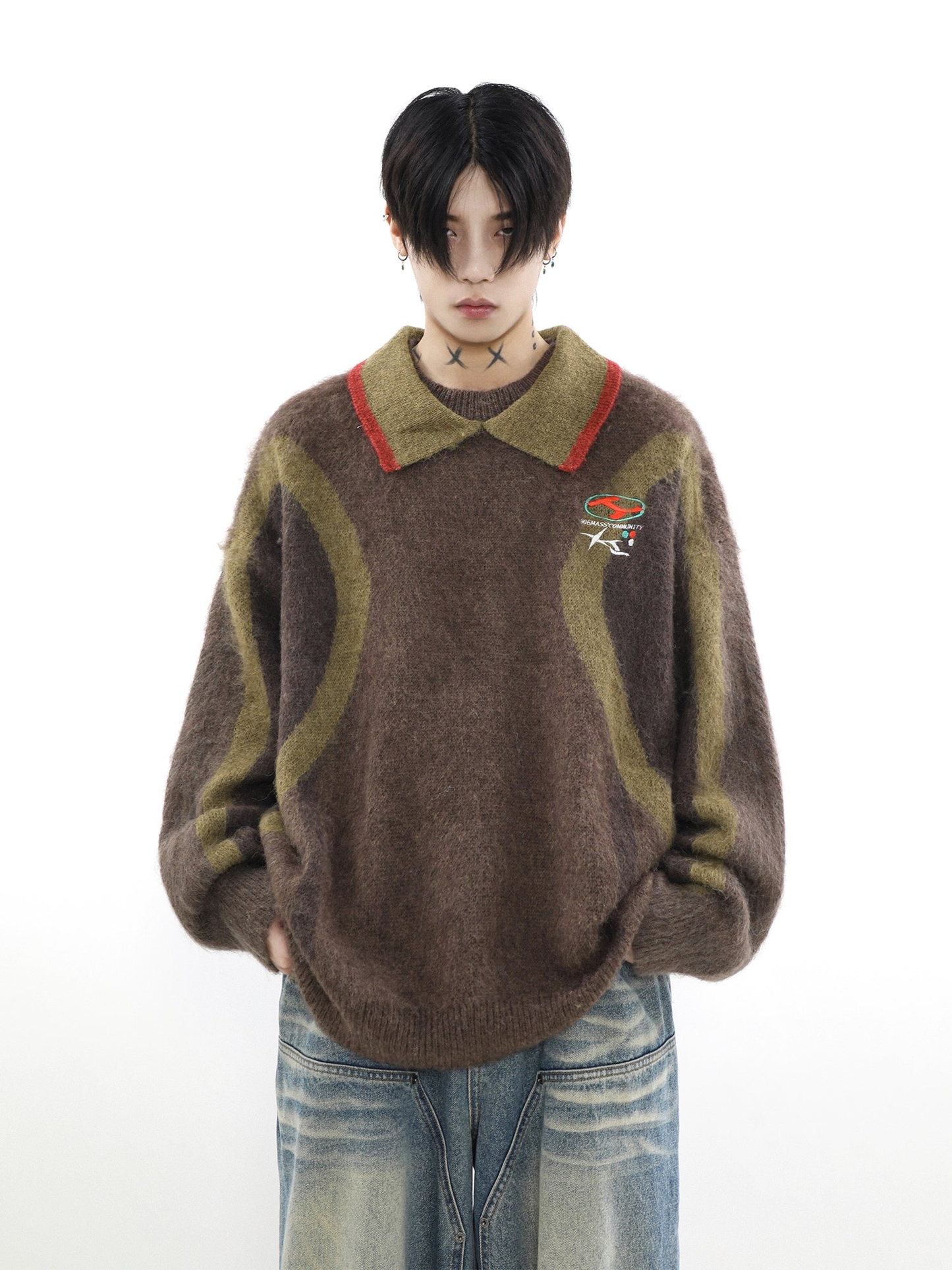 Oversize Polo-collar Knit Sweater WN2977
