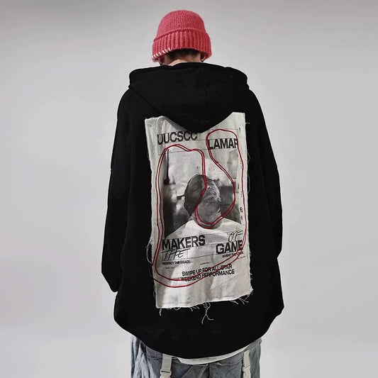 Oversize Print Patch Hoodie WN2192