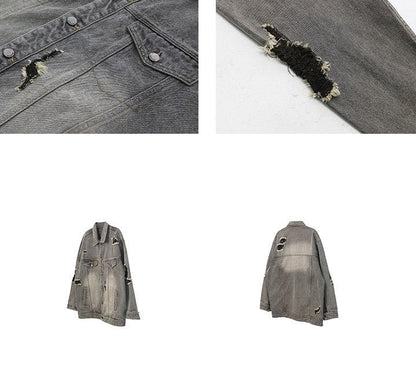 Oversize Raw-edge Damage Denim Jacket WN1363