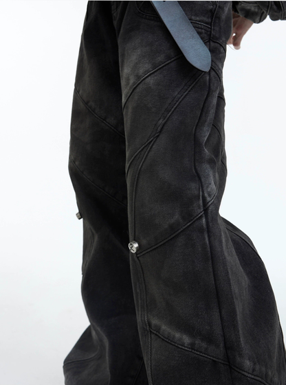 Oversize Shoulder-pad Hooded Denim Jacket & Deconstructed Denim Jeans Setup WN3105
