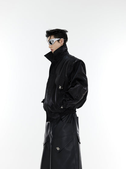 Oversize Shoulder-pads PU Leather Jacket WN2019