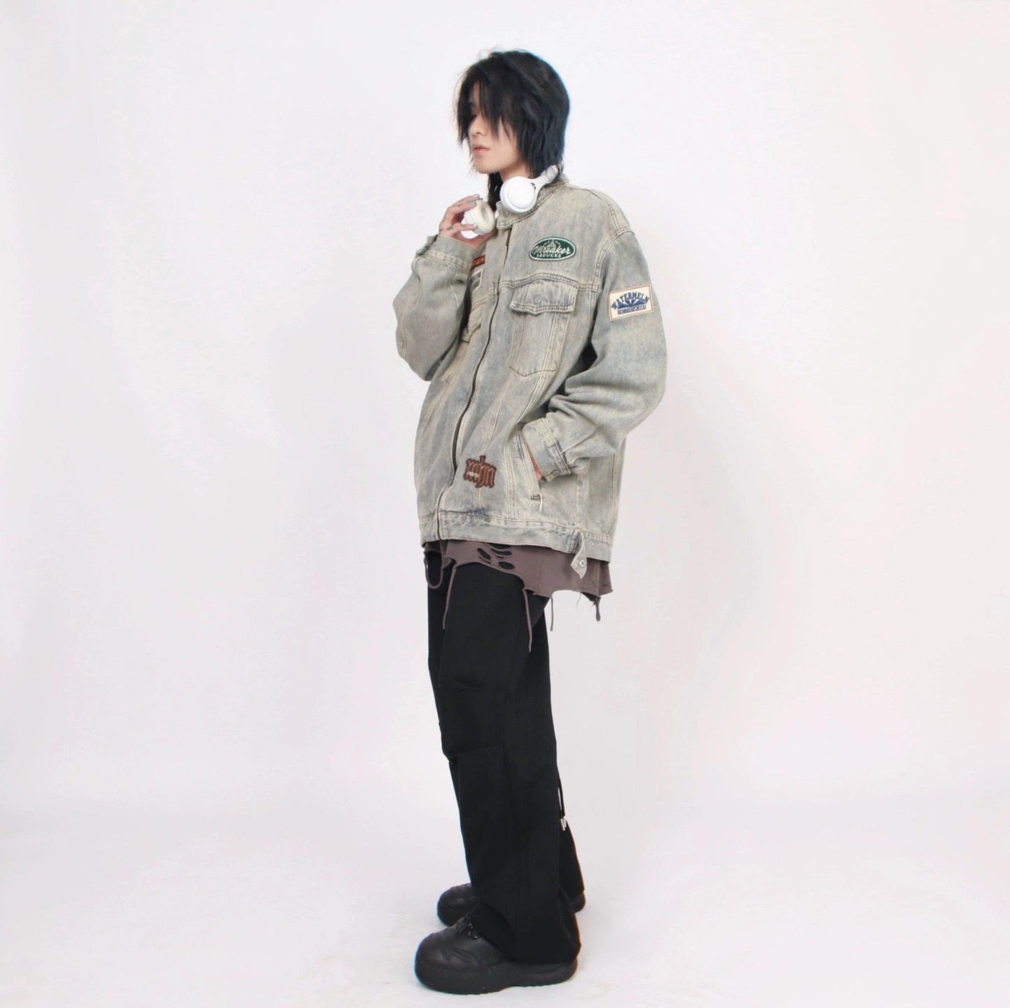 Oversize Standing-collar Denim Jacket WN2523