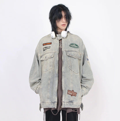 Oversize Standing-collar Denim Jacket WN2523