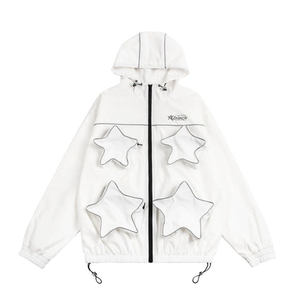 Oversize Star Pockets Hooded Jacket WN2543