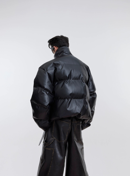 Oversize Strap Design PU Leather Puffer Jacket WN2953