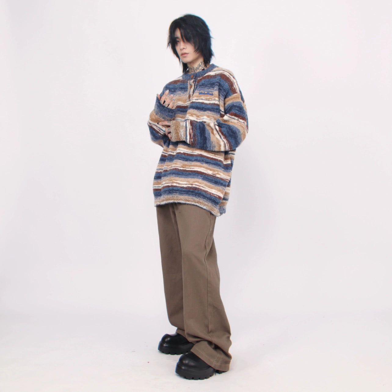 Oversize Stripe Knit Sweater WN2559