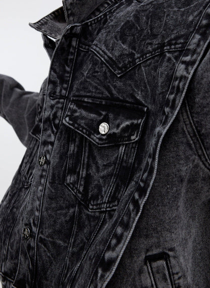 Oversize Two-piece Layered Denim Vest Jacket WN2382
