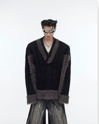 Oversize V-neck Fake Fur Sweater WN2386