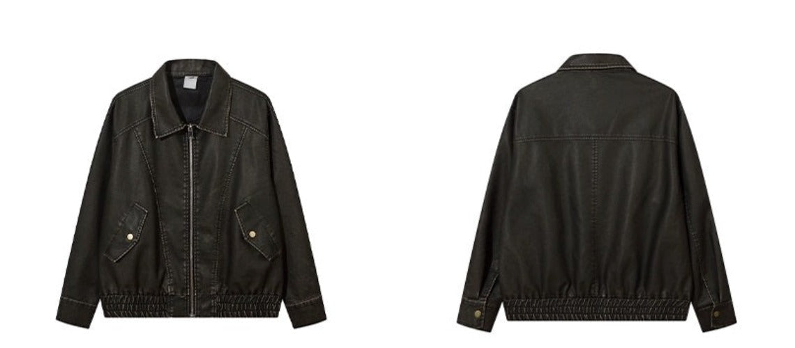 Oversize Vintage PU Leather Jacket WN3014