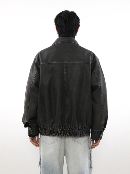 Oversize Vintage PU Leather Jacket WN3014