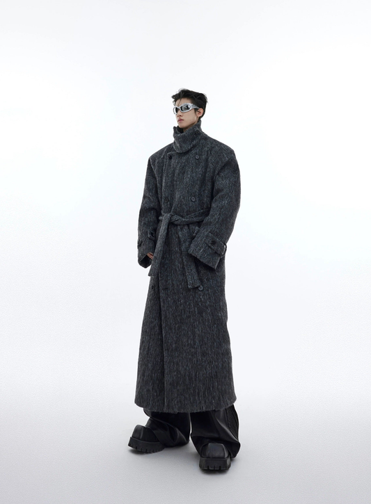 Oversize Wool-like Belted Padded Long Coat WN3317