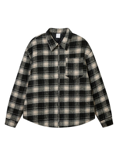 Oversize Woolen Quilted Plaid Jacket WN3690