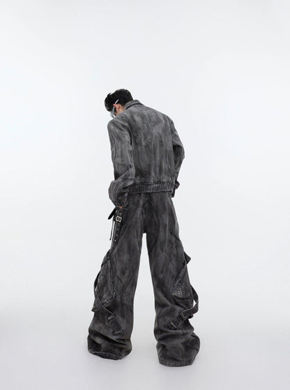 Oversize Zipper Denim Jacket & Wide-leg Denim Jeans Setup WN2366