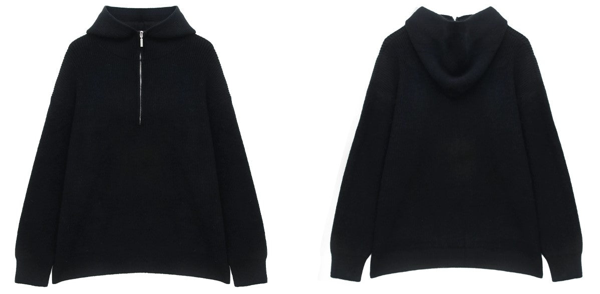 Oversize Zipper Hooded Knit Sweater WN3775