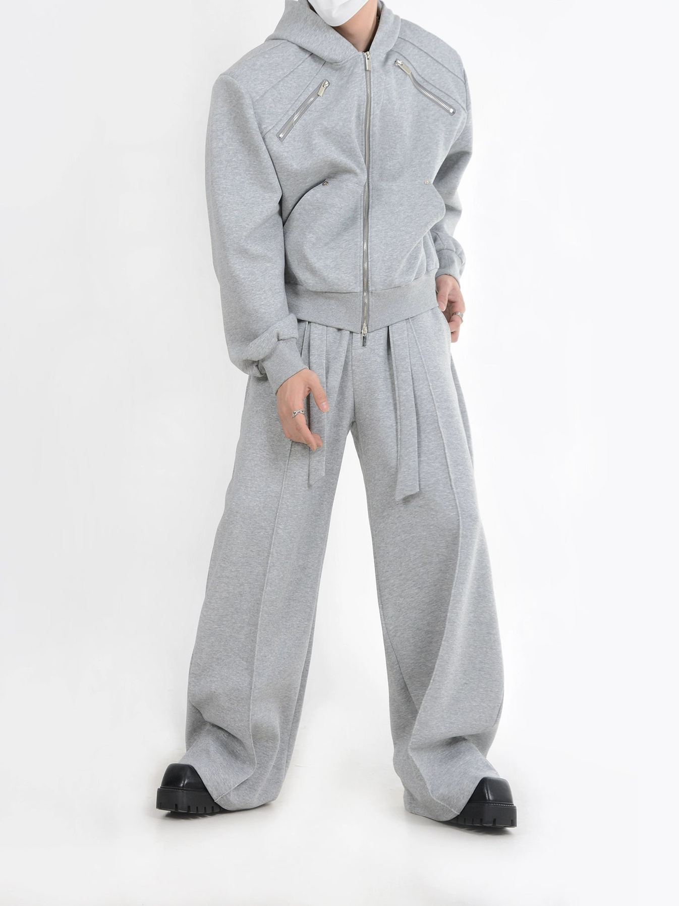 Plus Size Zip-Up Hoodie & Wide-Leg Pants