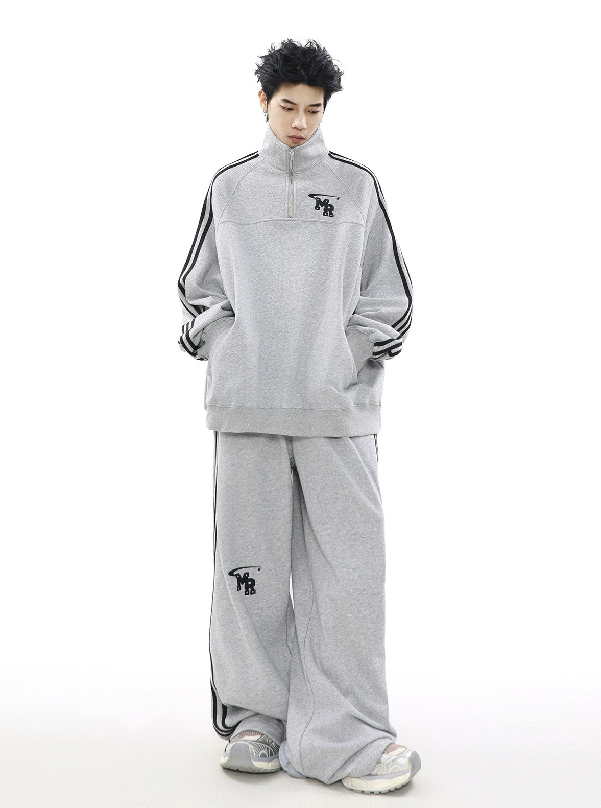 Oversize Zipper Raglan-sleeve Sweatshirt & Wide-leg Sweatpants Setup WN3066