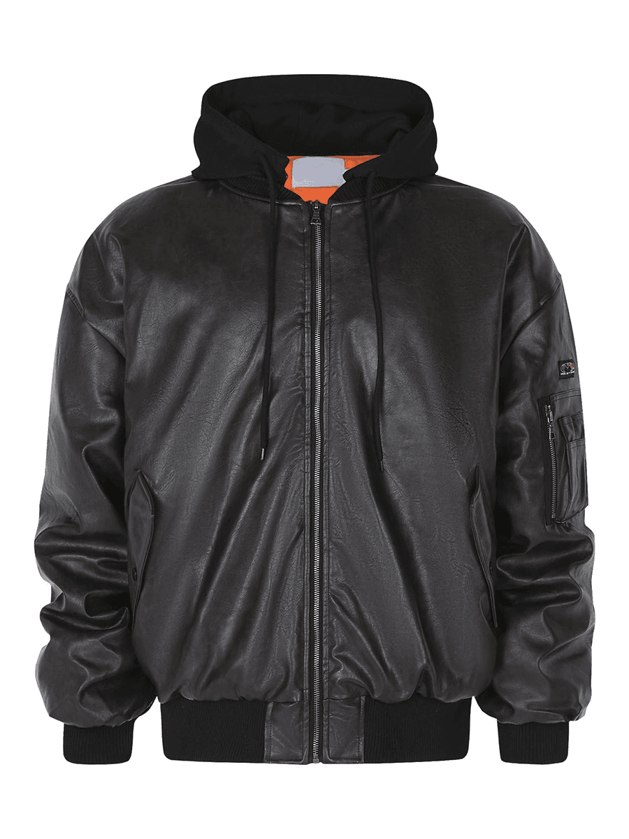 PU Leather Hooded Jacket WN3890