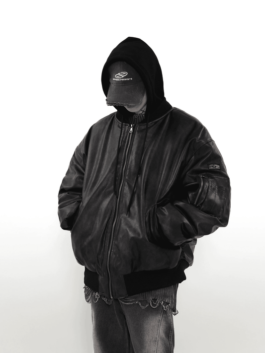 PU Leather Hooded Jacket WN3890